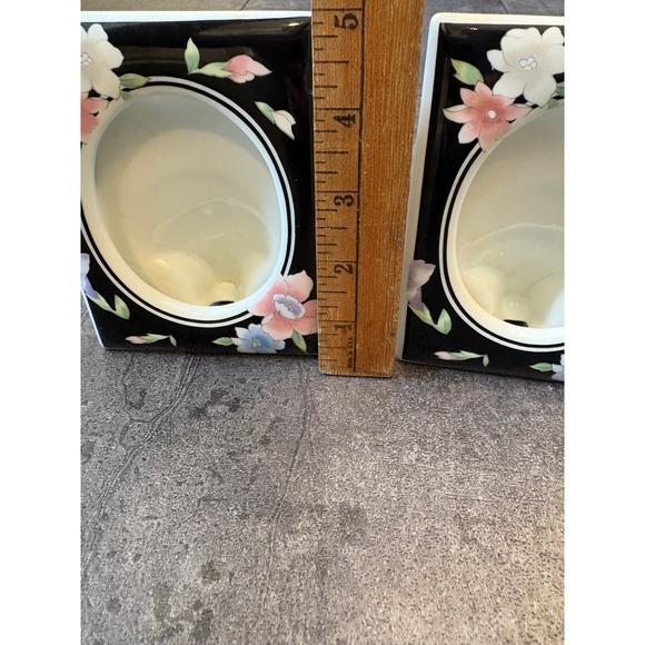 Andrea by Sadek Porcelain Vanity Set Tray and 2 Picture Frames Floral Black 7208 - Picture 7 of 11